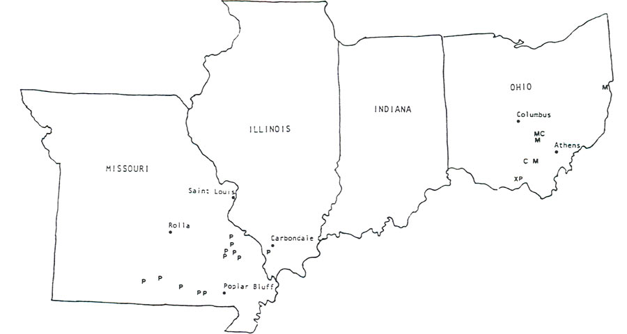 Map of Rhododendron collection sites.