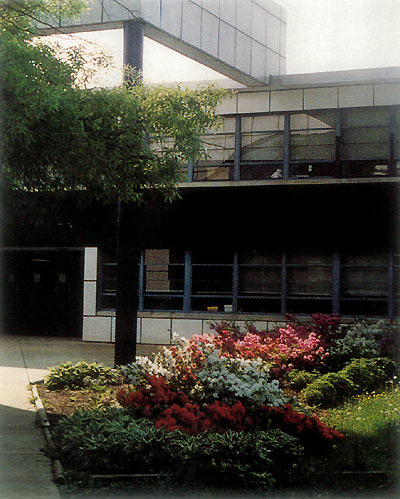 Thomas Jefferson High School
for Science and Technology, main entrance with azaleas and hostas.