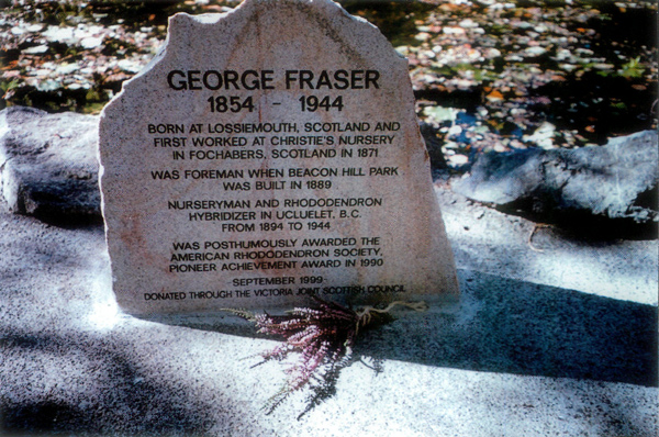 George Fraser commemorative stone in Beacon Hill
Park, Victoria, BC