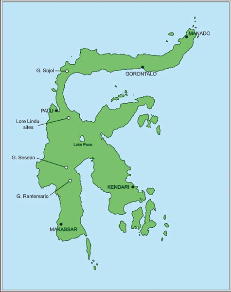 Four collecting
localities on Sulawesi