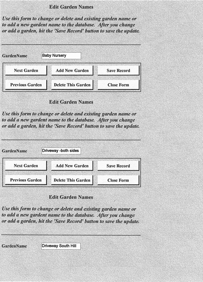 Edit Garden Names form