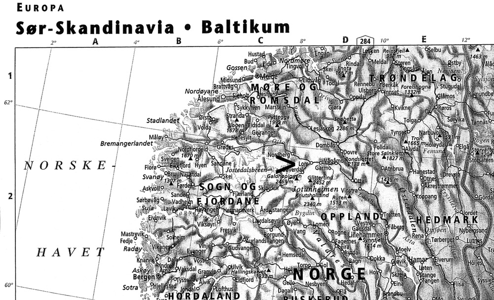 Map of Norway showing Lom, where
R. lapponicum grows