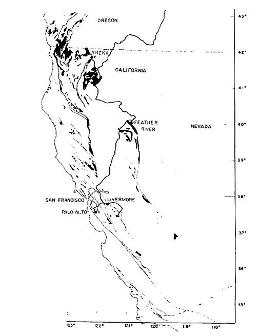 Serpentine areas of southern
Oregon and California