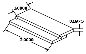 Figure 1. Lap Joint Test Specimen designed by Sergio Sgro for experiment.  Two overlapping welded pieces are each 3 inches long x 1 inch deep x 0.1875 inches thick 